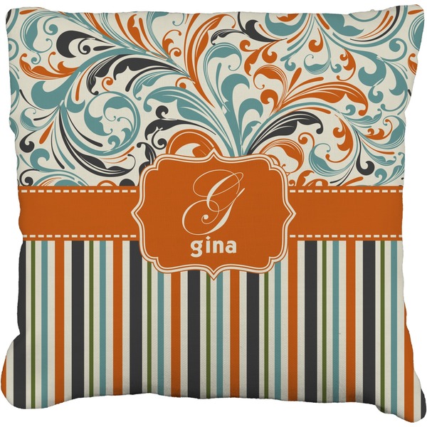 Custom Orange Blue Swirls & Stripes Faux-Linen Throw Pillow 26" (Personalized)