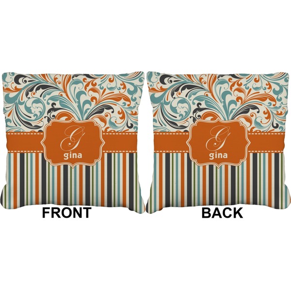 Orange Blue Swirls & Stripes Burlap Pillow Approval