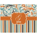 Orange Blue Swirls & Stripes Woven Fabric Placemat - Twill w/ Name and Initial