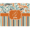 Orange Blue Swirls & Stripes Woven Fabric Placemat - Twill w/ Name and Initial
