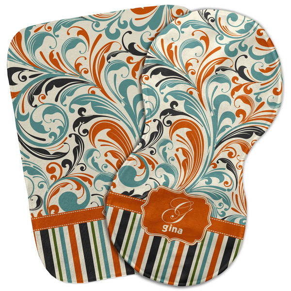 Custom Orange Blue Swirls & Stripes Burp Cloth (Personalized)