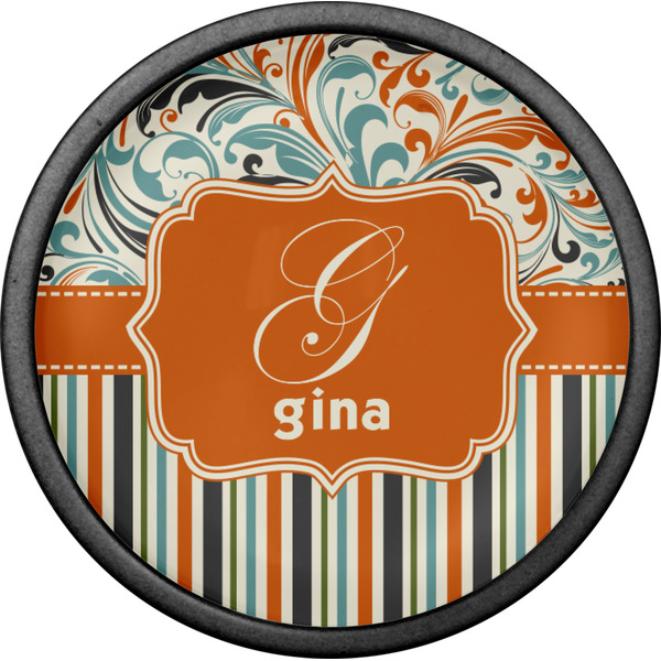 Orange Blue Swirls & Stripes Cabinet Knob - Black - Front