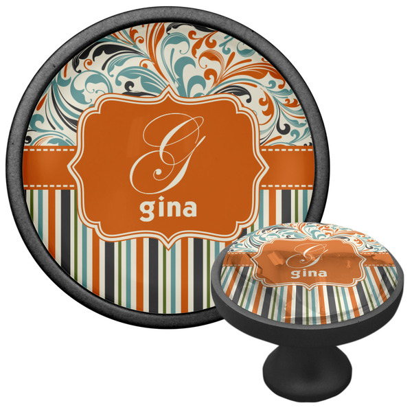 Orange Blue Swirls & Stripes Cabinet Knob - Black - Multi Angle