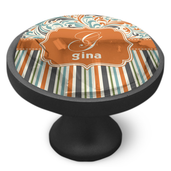 Orange Blue Swirls & Stripes Cabinet Knob - Black - Side
