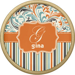 Orange Blue Swirls & Stripes Cabinet Knob - Gold (Personalized)