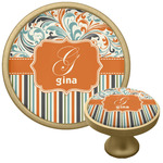 Orange Blue Swirls & Stripes Cabinet Knob - Gold (Personalized)