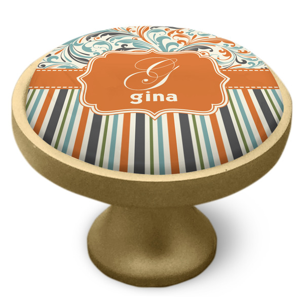 Orange Blue Swirls & Stripes Cabinet Knob - Gold - Side