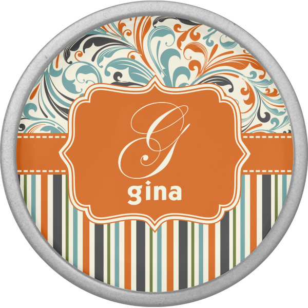 Orange Blue Swirls & Stripes Cabinet Knob - Nickel - Front