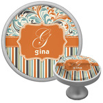 Orange Blue Swirls & Stripes Cabinet Knob (Silver) (Personalized)