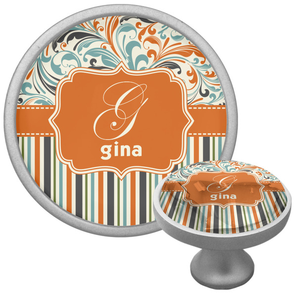 Custom Orange Blue Swirls & Stripes Cabinet Knob (Silver) (Personalized)