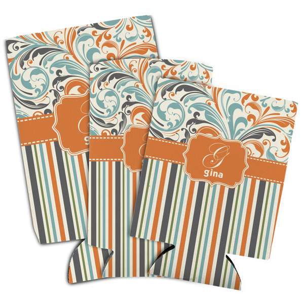 Orange Blue Swirls & Stripes Can Coolers - PARENT/MAIN