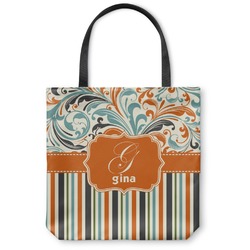 Orange Blue Swirls & Stripes Canvas Tote Bag (Personalized)