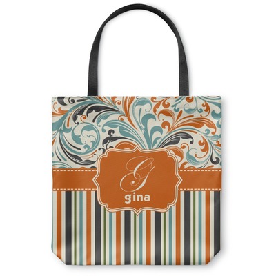 Orange Blue Swirls & Stripes Canvas Tote Bag (Personalized)