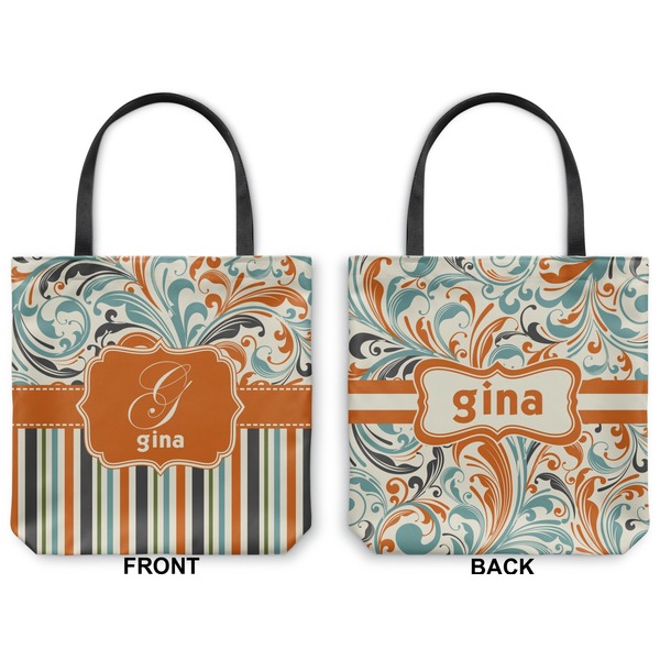 Orange Blue Swirls & Stripes Canvas Tote - Front and Back