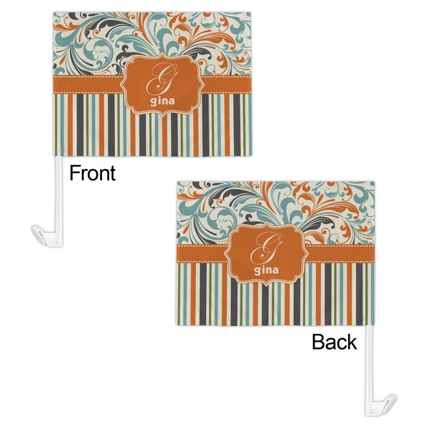 Orange Blue Swirls & Stripes Car Flag - 11" x 8" - Front & Back View