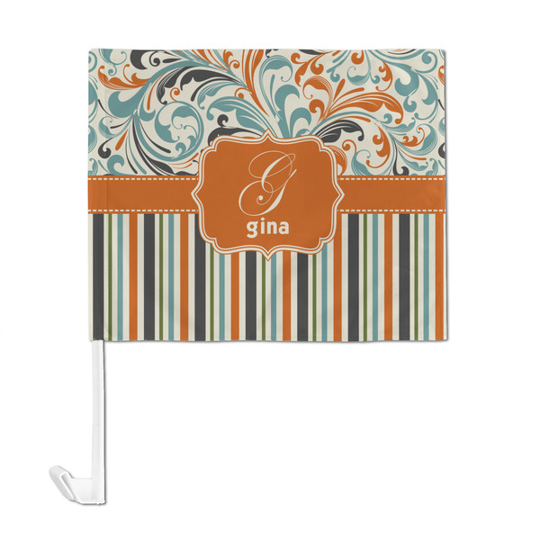 Orange Blue Swirls & Stripes Car Flag - Large - FRONT