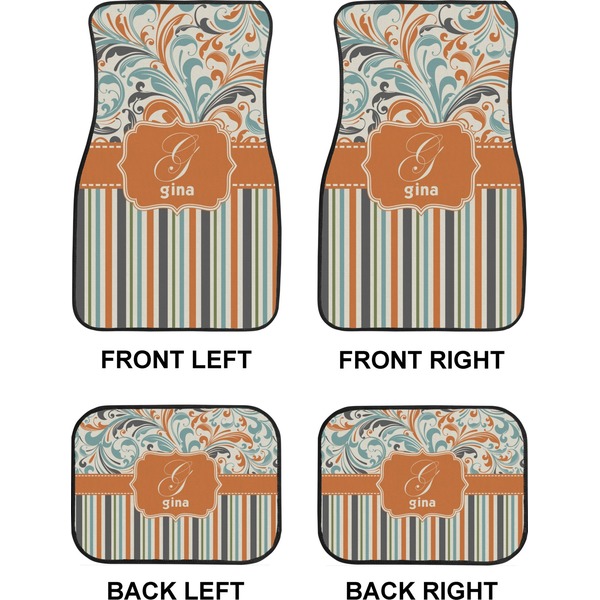 Orange Blue Swirls & Stripes Car Floor Mats Set (2F + 2B)