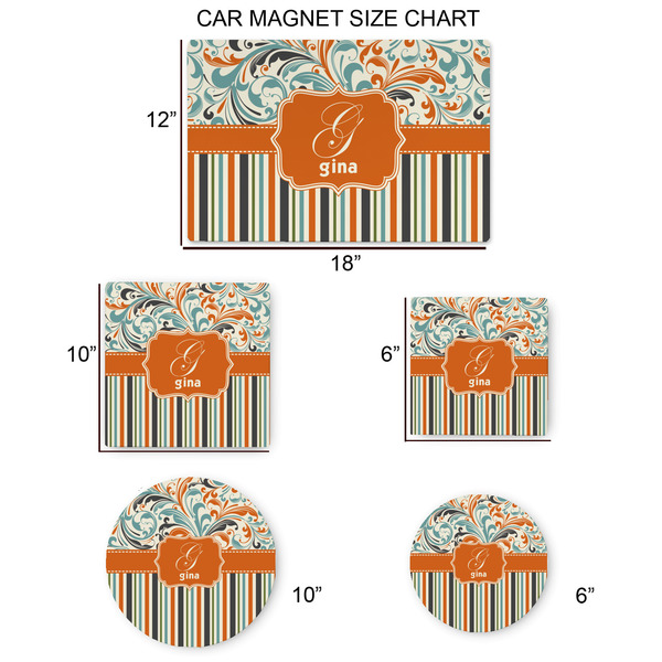 Orange Blue Swirls & Stripes Car Magnets - SIZE CHART