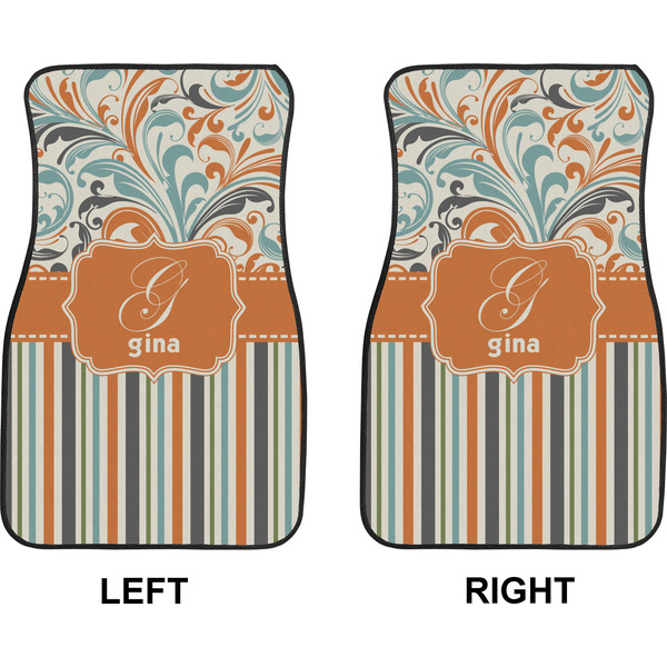Orange Blue Swirls & Stripes Car Mat Front - Approval