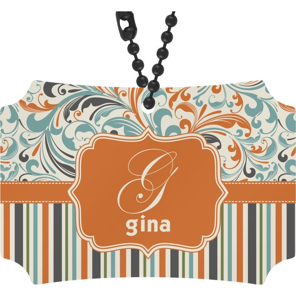 Custom Orange Blue Swirls & Stripes Rear View Mirror Ornament (Personalized)