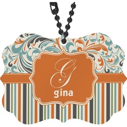 Orange Blue Swirls & Stripes Rear View Mirror Charm (Personalized)