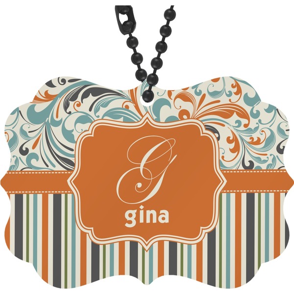 Custom Orange Blue Swirls & Stripes Rear View Mirror Charm (Personalized)