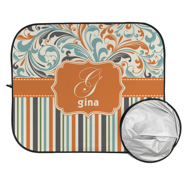 Orange Blue Swirls & Stripes Car Sun Shades - FOLDED & UNFOLDED