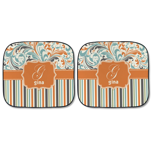 Orange Blue Swirls & Stripes Car Sun Shades - FRONT