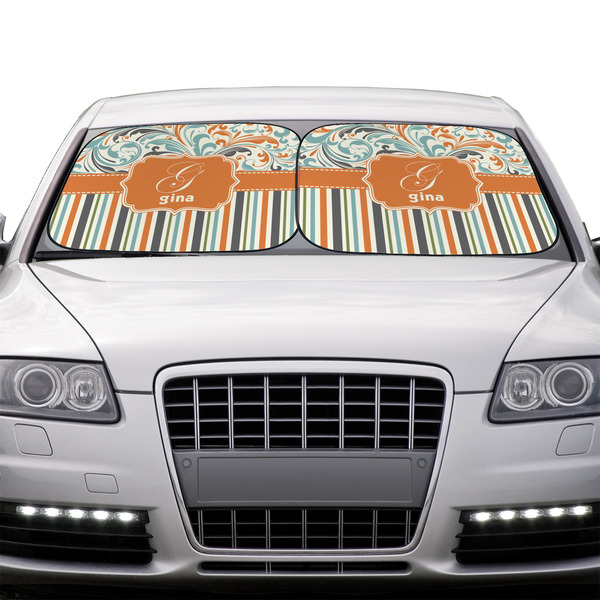 Orange Blue Swirls & Stripes Car Sun Shades - IN CONTEXT