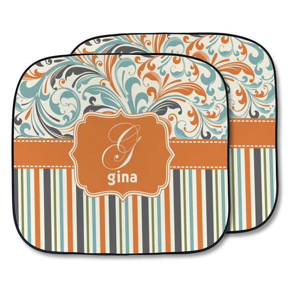 Custom Orange Blue Swirls & Stripes Car Sun Shade - Two Piece (Personalized)