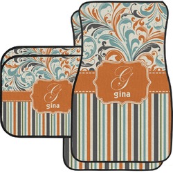 Orange Blue Swirls & Stripes Car Floor Mats Set - 2 Front & 2 Back (Personalized)