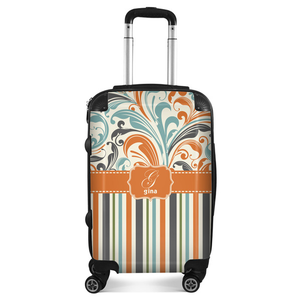 Custom Orange Blue Swirls & Stripes Suitcase - 20" Carry On (Personalized)
