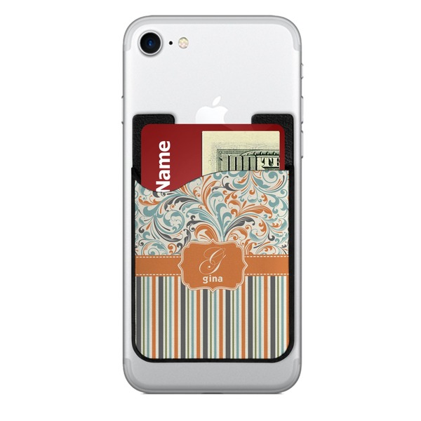Custom Orange Blue Swirls & Stripes 2-in-1 Cell Phone Credit Card Holder & Screen Cleaner (Personalized)