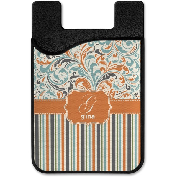 Orange Blue Swirls & Stripes Cell Phone Credit Card Holder
