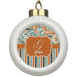 Orange Blue Swirls & Stripes Ceramic Ball Ornament (Personalized)