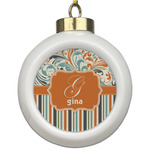 Orange Blue Swirls & Stripes Ceramic Ball Ornament (Personalized)