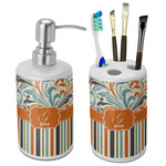Orange Blue Swirls & Stripes Ceramic Bathroom Accessories Set (Personalized)