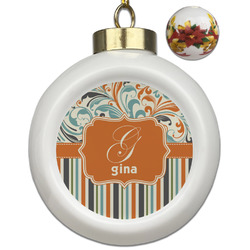 Orange Blue Swirls & Stripes Ceramic Ball Ornaments - Poinsettia Garland (Personalized)