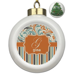 Orange Blue Swirls & Stripes Ceramic Ball Ornament - Christmas Tree (Personalized)