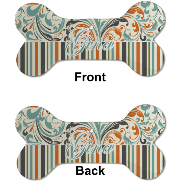Orange Blue Swirls & Stripes Ceramic Flat Ornament - Bone Front & Back (APPROVAL)