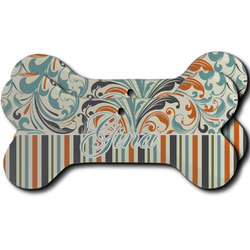 Orange Blue Swirls & Stripes Ceramic Dog Ornament - Front & Back w/ Name and Initial