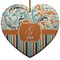 Orange Blue Swirls & Stripes Ceramic Flat Ornament - Heart (Front)