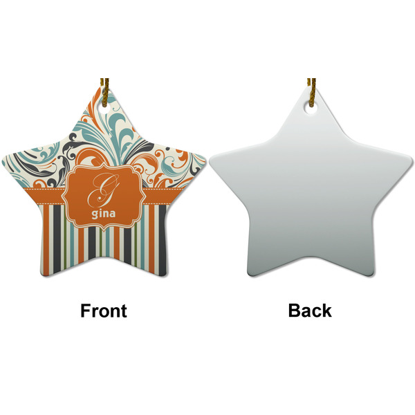 Orange Blue Swirls & Stripes Ceramic Flat Ornament - Star Front & Back (APPROVAL)
