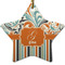 Orange Blue Swirls & Stripes Star Ceramic Ornament w/ Name and Initial