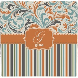 Orange Blue Swirls & Stripes Ceramic Tile Hot Pad (Personalized)