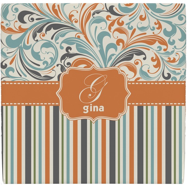 Custom Orange Blue Swirls & Stripes Ceramic Tile Hot Pad (Personalized)