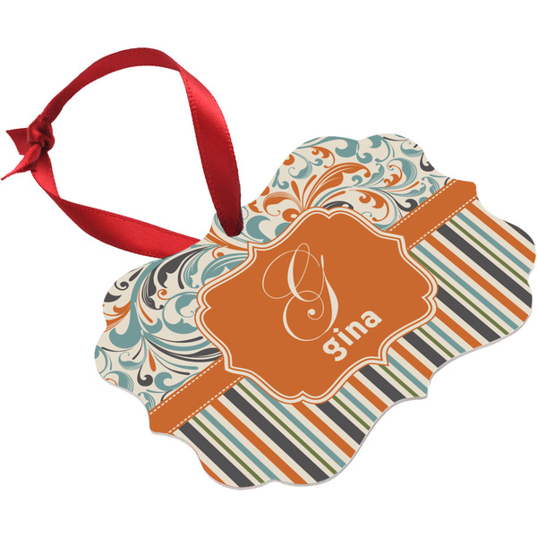 Orange Blue Swirls & Stripes Christmas Ornament