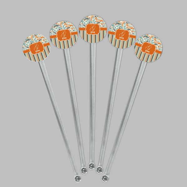Orange Blue Swirls & Stripes Clear Plastic 7" Stir Stick - Round - Fan View