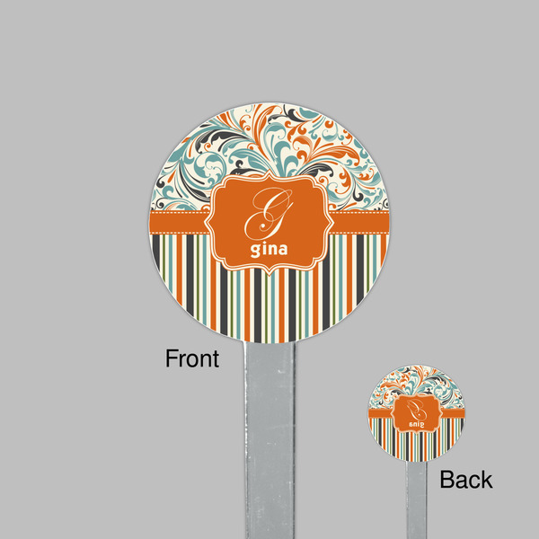 Orange Blue Swirls & Stripes Clear Plastic 7" Stir Stick - Round - Front & Back