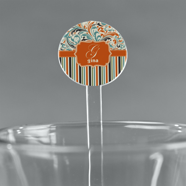 Custom Orange Blue Swirls & Stripes 7" Round Plastic Stir Sticks - Clear (Personalized)